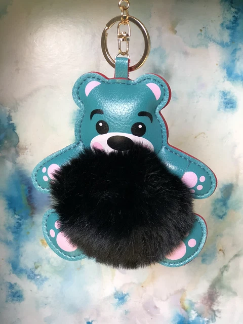 Fuzzy Fluffy Bear Faux Fur And PU leather Bag Charm Keychain Accessory