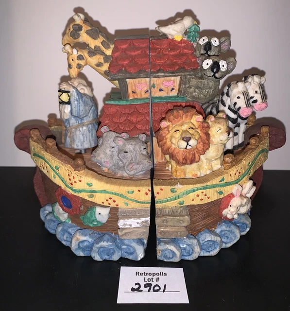 Vintage Noah's Ark Musical Bookends Religious Animals Home Decor