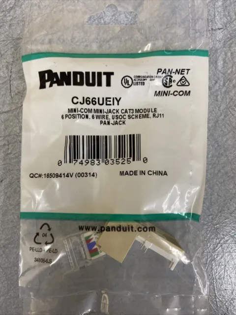 Panduit CJ66UEIY Cat3 Module Mini-Com USOC Wiring RJ-11 Pan-Net sealed bag