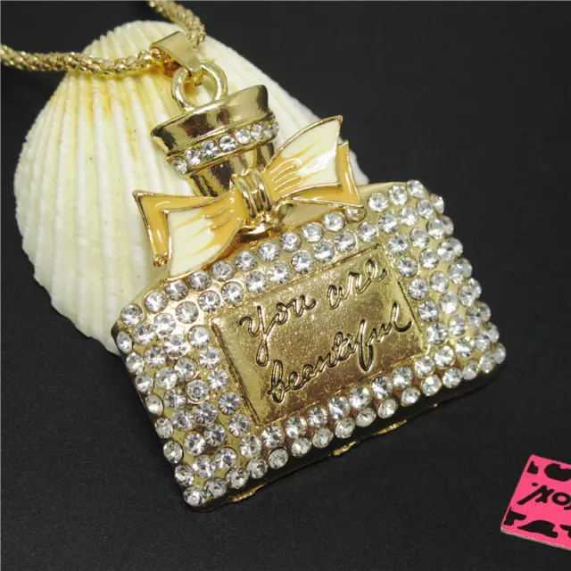 New Black Bow Enamel Perfume Crystal Bottle Fashion Women Pendant Girl Necklace