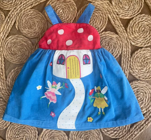 Mini Boden Baby Girls Appliqué Fairy Toadstool Pinafore Dress 12 18 Mth 🌈🍄