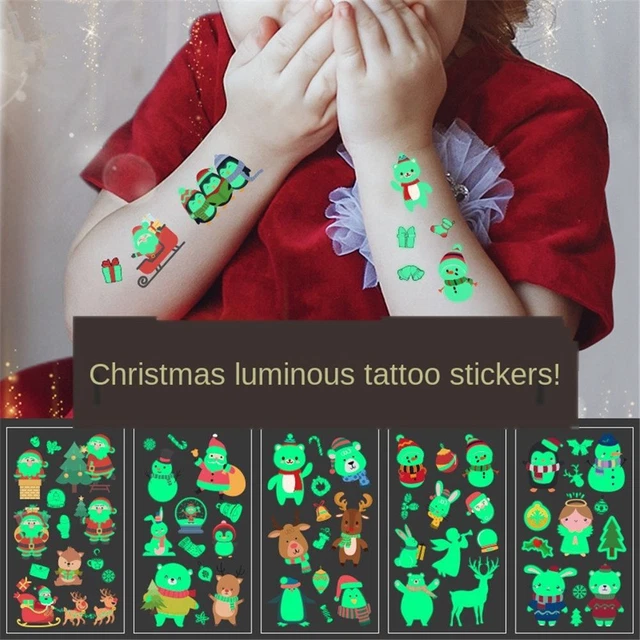Pegatinas para niños Navidad Luminosas Tatuaje Pegatinas Santa Claus Arte corporal