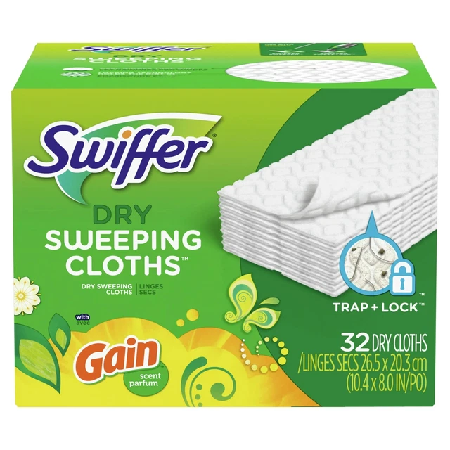 Swiffer Sweeper Dry Sweeping Pad Floor Cleaner Refills for Dust Mop, Gain, 32 Co
