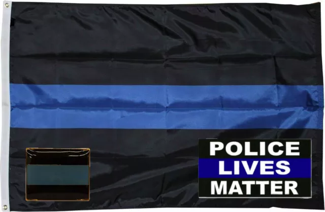 Wholesale 3x5 Police Thin Blue Line Flag / Decal Sticker / Lapel Pin Set 4
