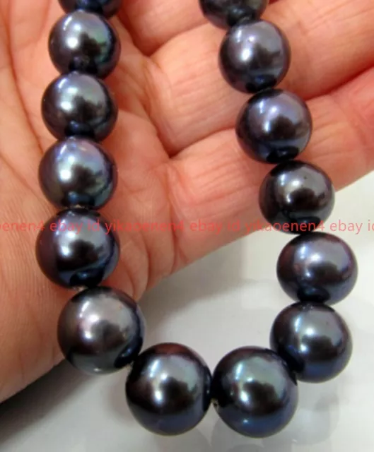 Aaa 11-12Mm Tahitian Genuine Natural Black Pearl Necklace Perfect Round 16-100"