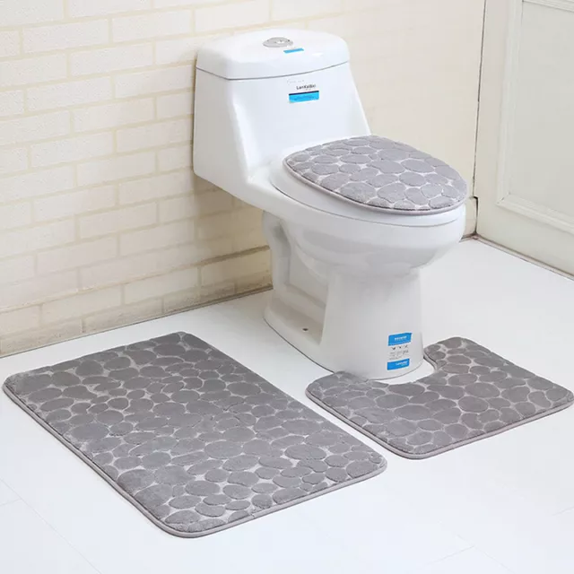 1Set 3 Bathroom Bath Mat Set Soft Non Slip Cobblestone Mat Bathroom Rug AbsoDC