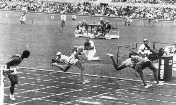 The finish 100m hurdles Olympic games Rome 1960 just won by Lee Calh- Old Photo