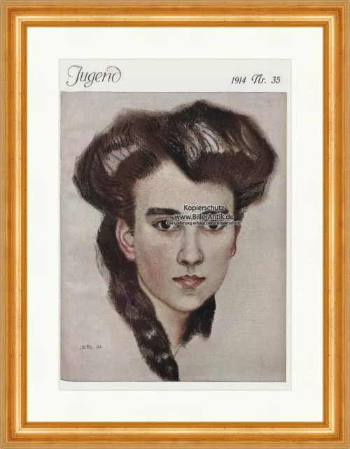 Titelseite der Nummer 35 von 1914 Leo Putz Frau Georg Hirth Jugend 3970 Gerahmt