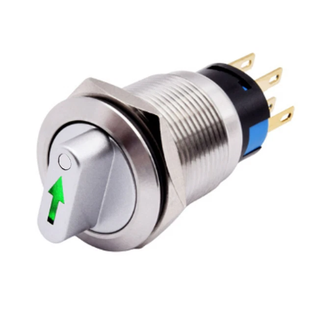 Interruttore rotante acciaio inox grado industriale 19 mm 2 posizioni 1NO 1NC IP66