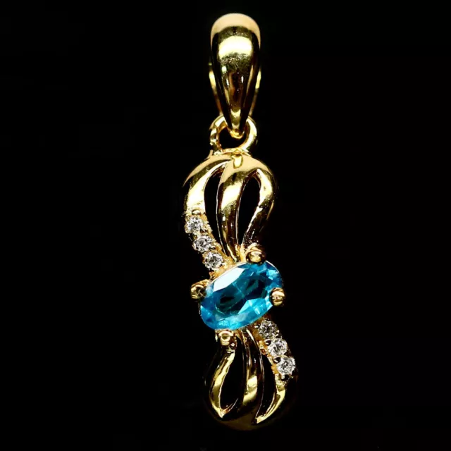 Shola Vrai Naturelle Paraiba Bleu Apatite Pendentif Argent Sterling N325