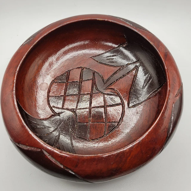 Wooden Decorative Bowl Handcrafted W/ An Etched Pineapple Design Vintage