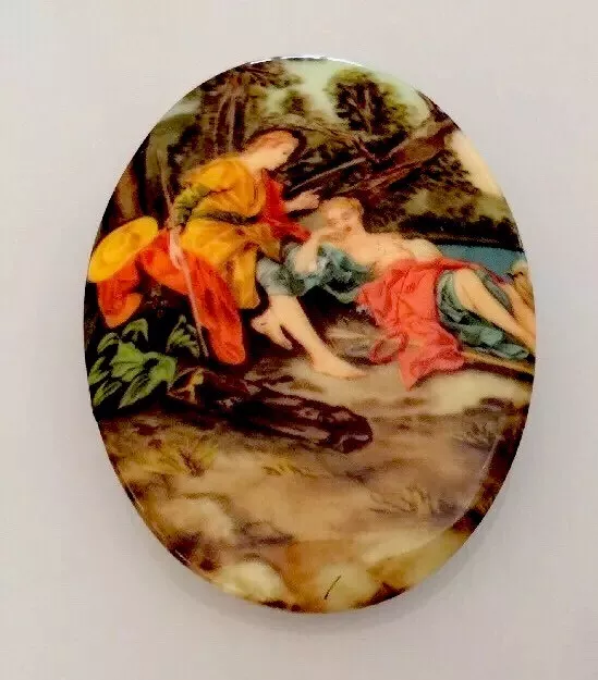 Alter Böhmischer Porzellan Cabochon Mit Rokoko Motiv Fragonard 58 X 42 Mm (48/6)