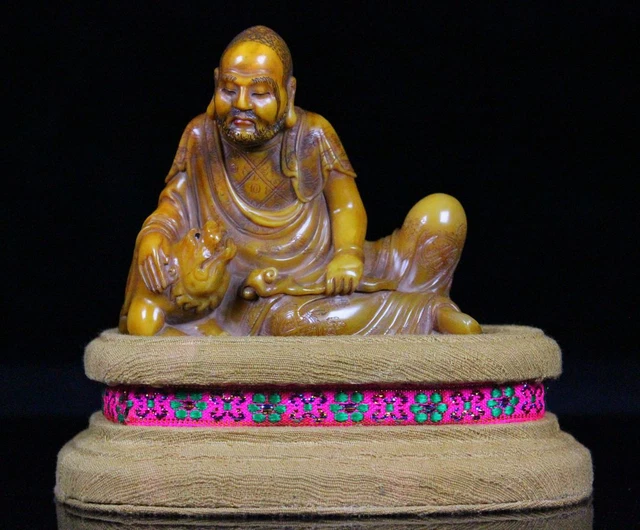Chinese Exquisite Handmade Luohan carving Shoushan Stone Statue