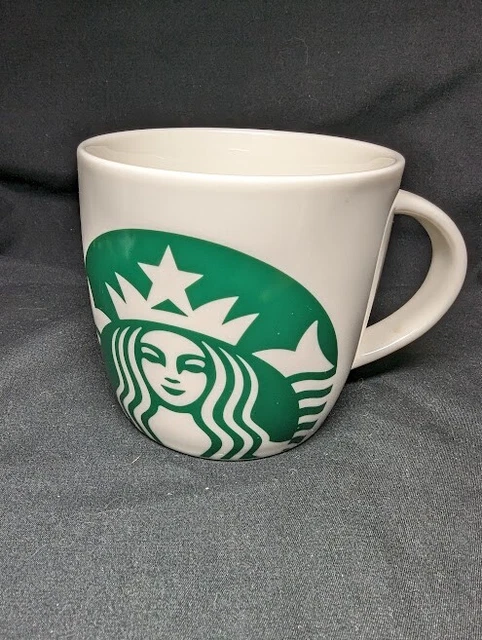 Starbucks 2017 14 oz Large Green Siren Mermaid Logo White Barrel Coffee Mug Cup