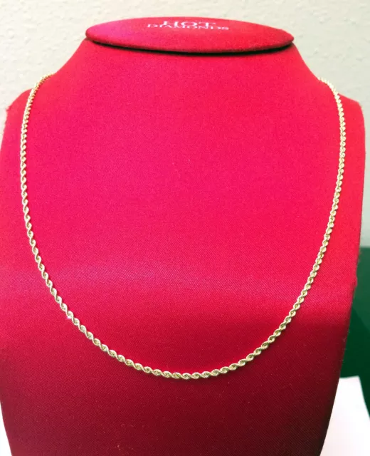 Mens Womens Ladies 10k Yellow Gold Necklace Hallow Rope Chain 2mm 16 inch Hollow