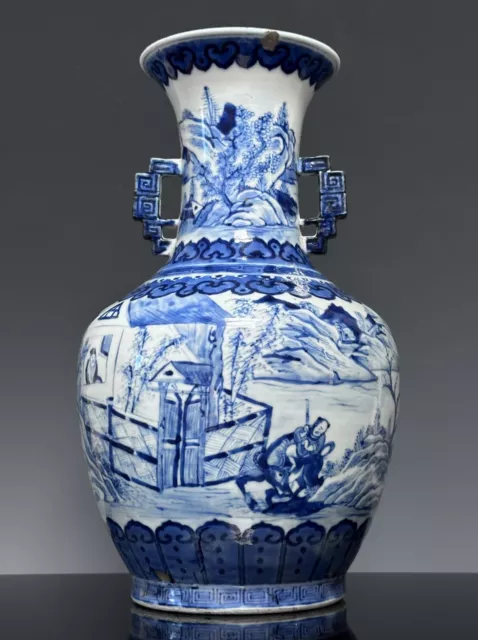Antique Chinese Porcelain Large Vase Blue & White Landscape 19th c Jiaqing Mark