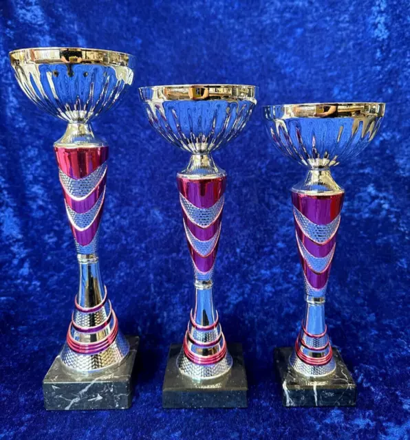 Set of 3 Silver & Pink Bowl Trophies Awards Achievement Dance FREE Engraving