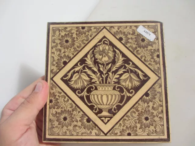 Victorian Ceramic Tile Floral Flowers Leaf Urn Art Nouveau Old Antique MINTON