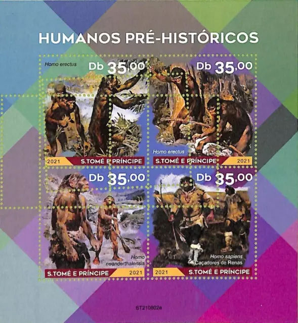 A9267 - S.TOME E PRINCIPE - ERROR MISPERF Stamp Sheet - 2021  Prehistoric people
