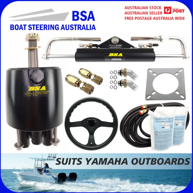Outboard Boat Hydraulic Black Steering wheel Kit Yamaha Up To 150HP 409KG Force