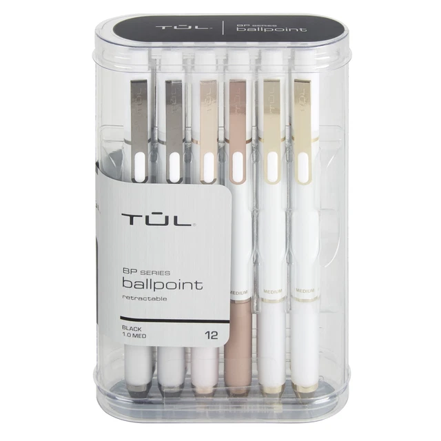 TUL BP3 Retractable Ballpoint Pens, Medium, 1.0 mm, Pearl White, Black Ink, 12PK