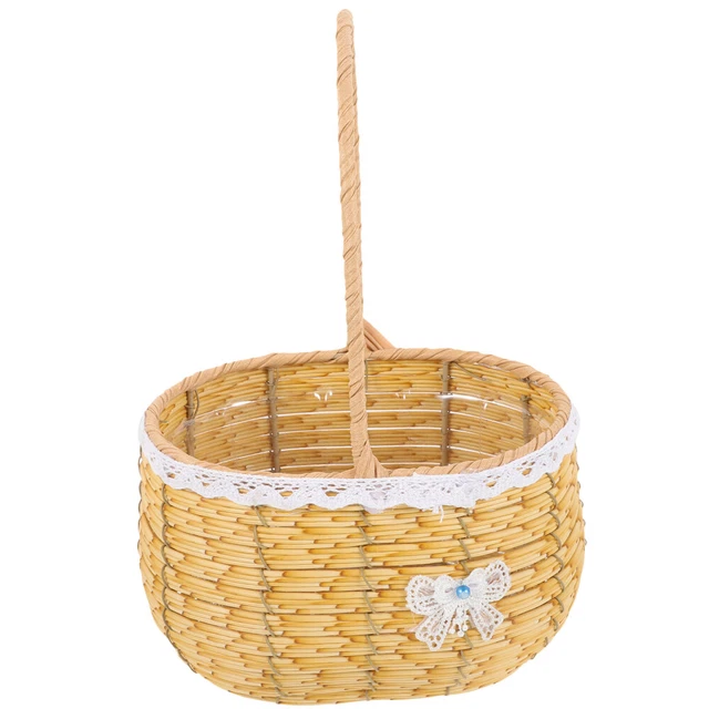CJFael Petit Panier à Fleurs En Osier Rotin Tressé - Rangement Portable Pique-Nique Fruits Légumes Couleur Bois