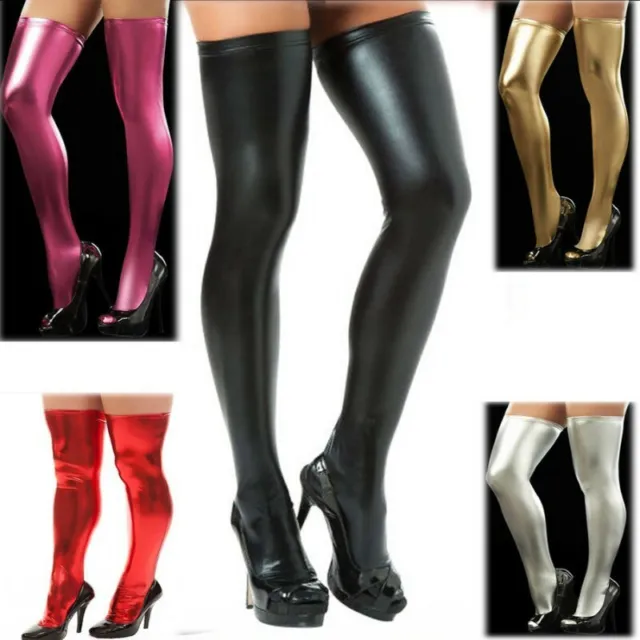 Women Colorful PU Leather Legging Stockings Wet look Clubwear Thigh High Socks