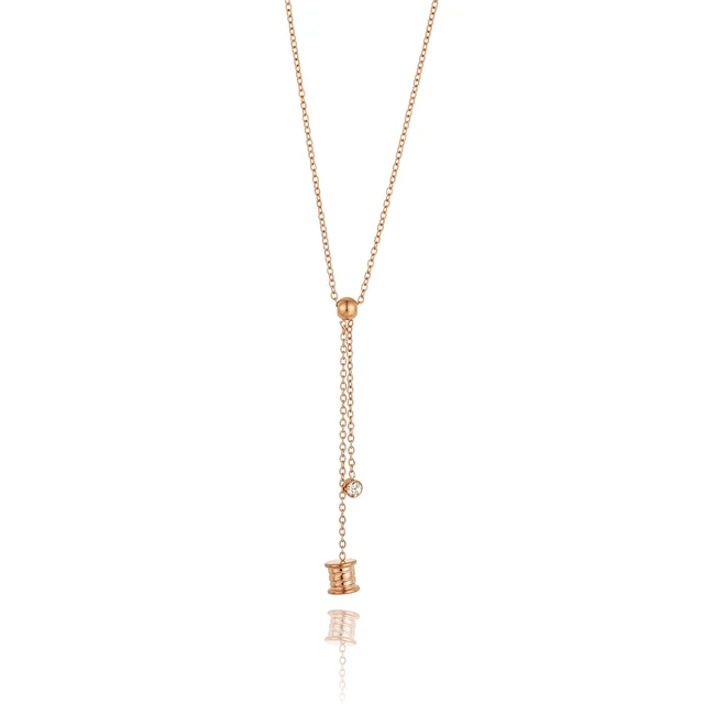 Genuine Women 18K Solid Rose Gold Bead Hanging Under The Chain Necklace Pendant