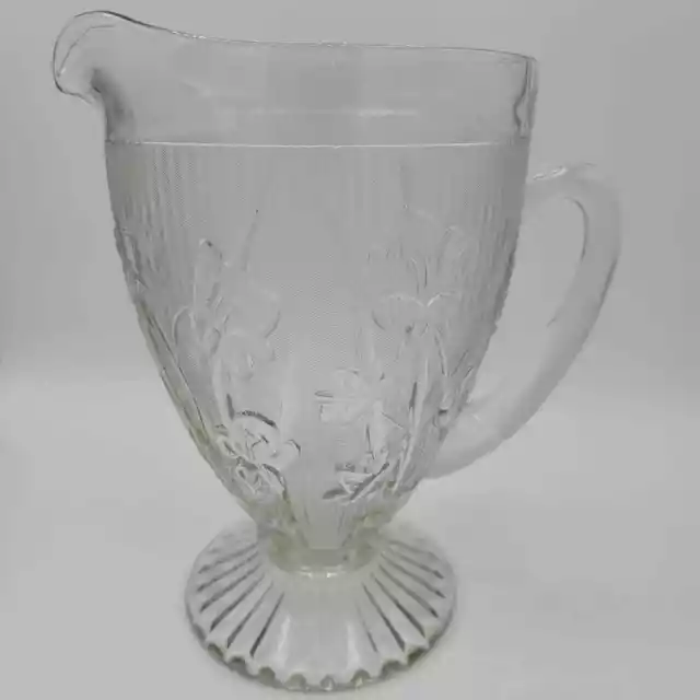 JEANETTE Iris Pattern Clear Depression Glass 56 oz. Pitcher Pressed Floral EUC