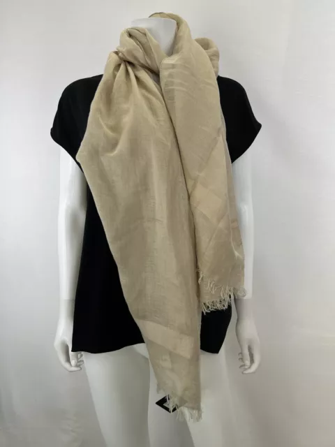 Halogen Linen Viscose Blend Scarf Tan Nomad Wrap Fringe Edge 30" x 82" NWT 2