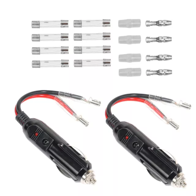 2Pack DC 12V Fused Car Cigarette LED Lighter Adapter Power Male Plug With Leads