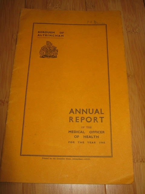 Altrincham Annual Report Of Medical Officer 1940 Booklet Birth Rates Welfare Etc