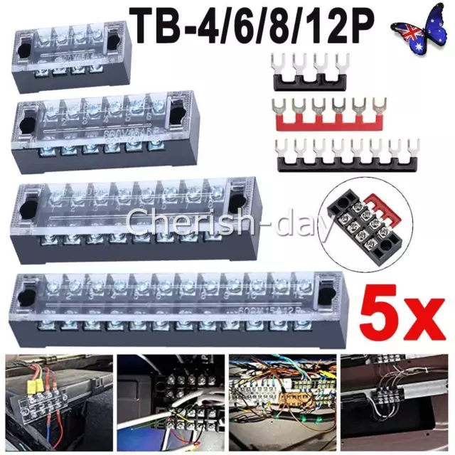 5X Dual Row 4-12 Positions 600V 15A Screw Terminal Block Terminal Barrier Strip