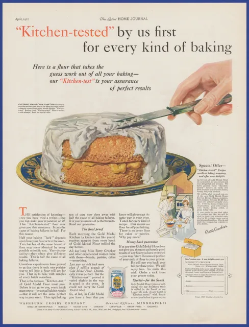 Vintage 1927 GOLD MEDAL Flour Almond Cream Angel Cake Dessert 1920's Print Ad