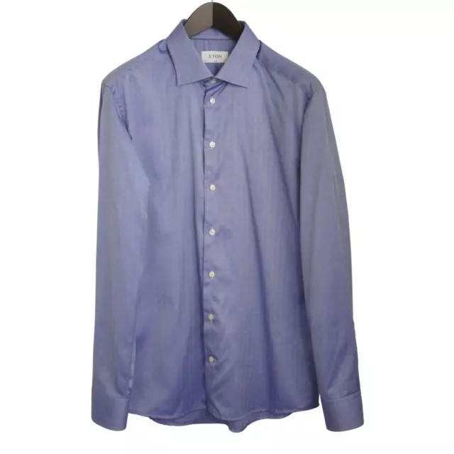 Hombre Eton Formal Camisa de Algodón Azul Ajustados Talla 43 17 MLA306