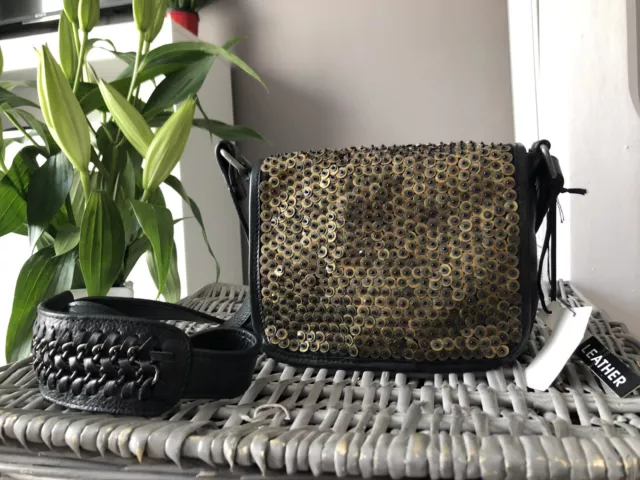 NINE BY SAVANNAH Miller Shoulder Bag Cross Body Bag Studded Black Leather 24.00 PicClick UK