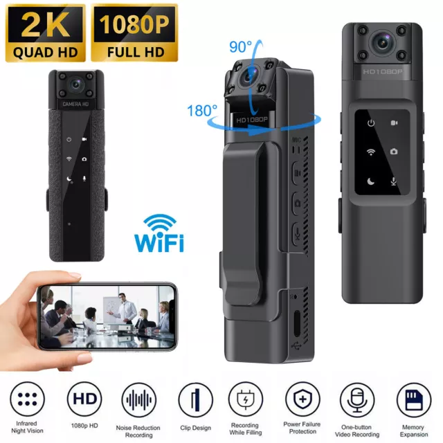 2K 1080P HD Audio Video DVR IR Night Cam WIFI Camcorder Mini Police Body Camera