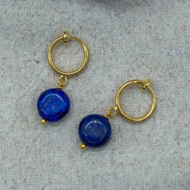 Natural lapis lazuli coin earrings Round piece earrings Mother's Day Fashion Diy