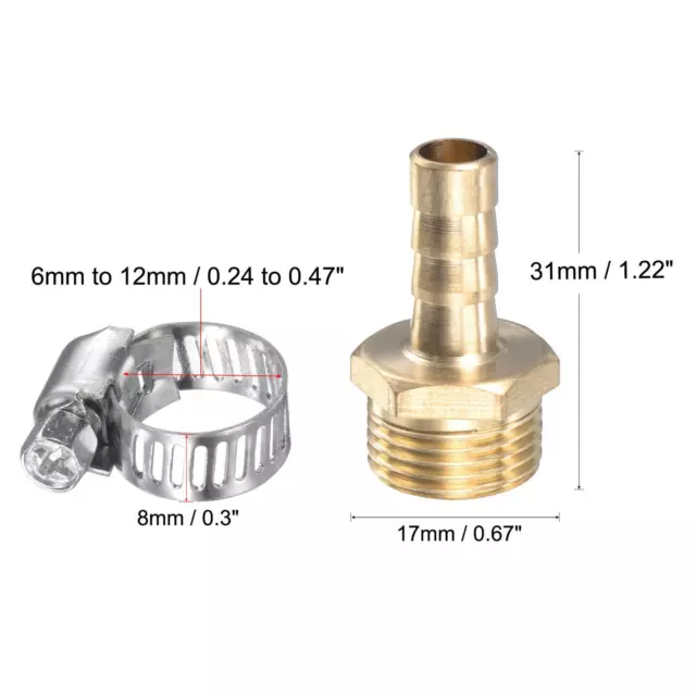 Brass Tube Fitting 8xG3/8 Male Thread Hose Connector Stainless Steel Clamp 2 3