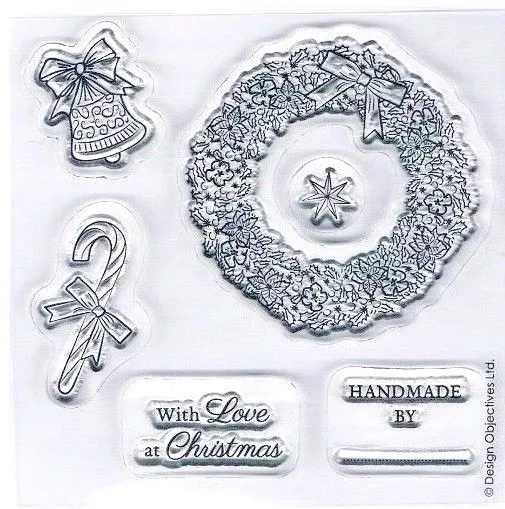 Papermania Rubber Stamp set of 6 With Love at Christmas Bell Wreath Handmade by