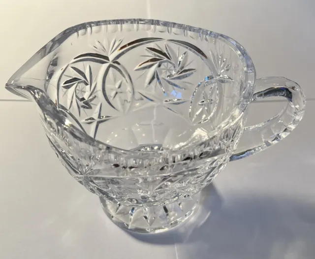 Vintage Large Bohemia Lead Crystal Footed Gravy Boat Pinwheel Pattern 4 5/8”T Ex