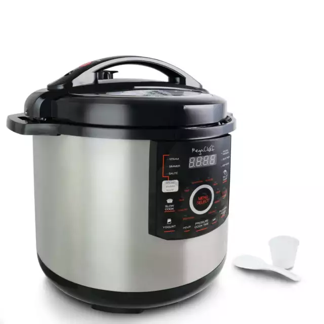 MegaChef 12 Qt Black and Silver Electric Pressure Cooker with Automatic Shut-Off