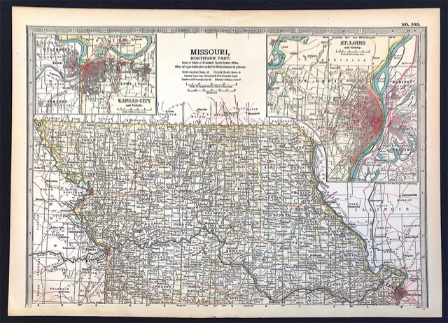 State of Missouri St Louis Inset original litho colour by Ben Eli Smith 1901