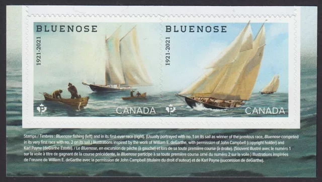 Canada 2021 MNH - BLUENOSE SAILBOAT- Booklet stamp Pair - GREETING inscription