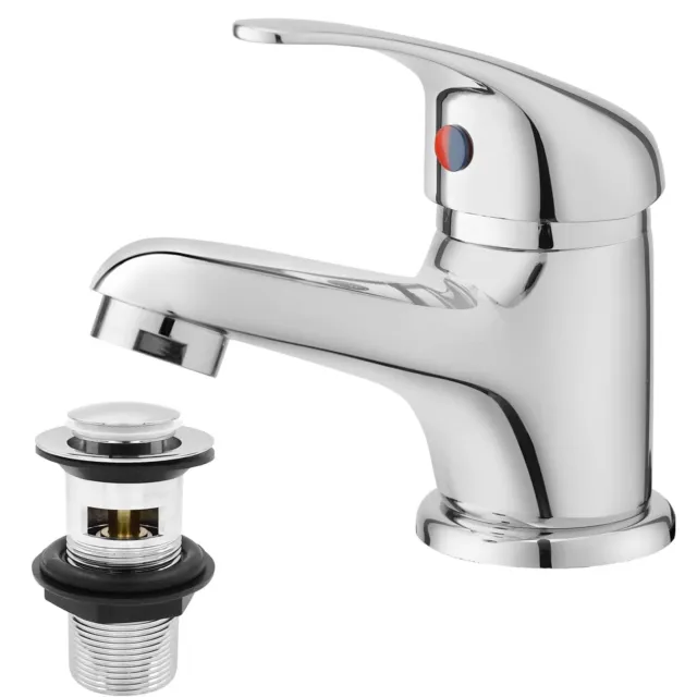 Bathroom Sink Taps with Pop-up Waste Chrome Mono Basin Mixer Taps Single Lever