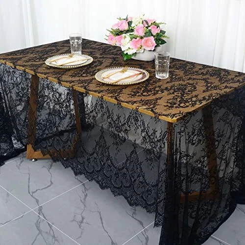 Pardecor Black Lace Tablecloth 60x120-Inch Small Lace Rectangle Tablecloth La...