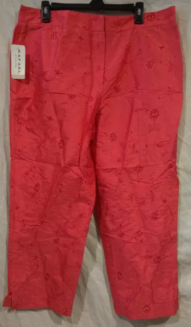 Rafael Cropped Pants--Coral Pink Floral--Wide Leg/Embroidered/Silk--16P/Petite