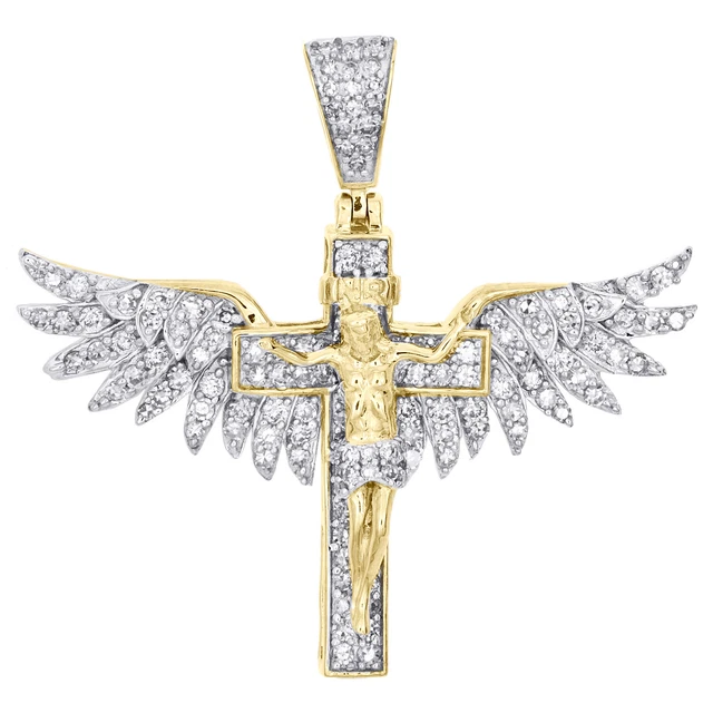 FDJ 10K Yellow Gold Angel Guardian Pendant - Solid Gold Religious Jewelry Charm, Handcrafted In USA