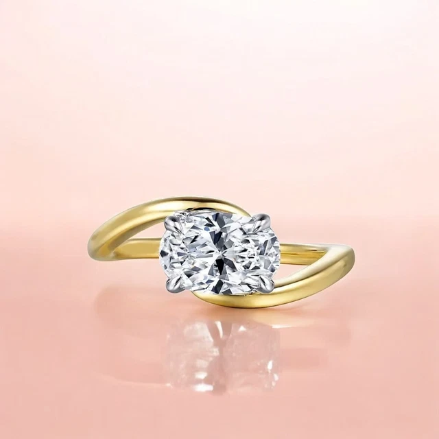 Bague Fiançailles Diamant Ovale 2,50 Ct - Or Blanc 14k - Diamant De Laboratoire Certifié IGI/GIA