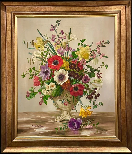 VINTAGE MID 20TH Century Still Life Of Flowers Oil On Canvas Painting ...